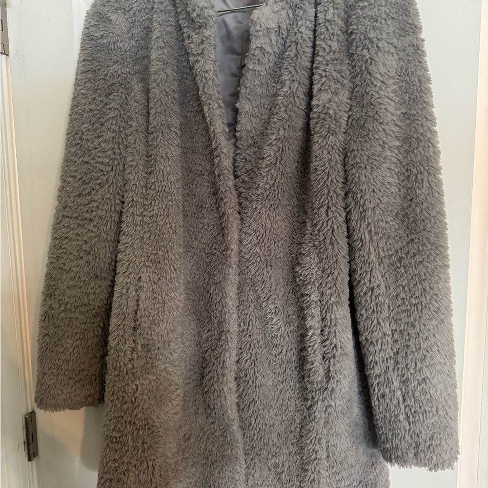 Kenneth Cole New York Gray Teddy Jacket Plush Open-Front